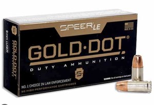 SPEER
LS53619
GOLD DOT LE
9MM, 147GR, HOLLOW POINT
AMMUNITION

SPECIAL
$48.90 /PER 50
$489 /PER 500
