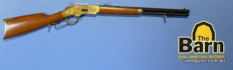 New in stock. Cimarron 1866 Yellowboy 38 Special. 20 inch octagonal barrel with a brass receiver. Originally known as the "Improved Henry" due to its patented l