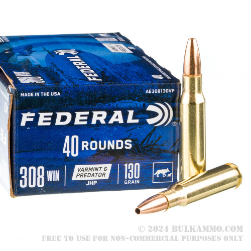 FEDERAL 308 WIN 130GR HP AE VARMINT 40 PK