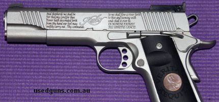 Stock Number H9729. Quality Kimber 1911 Target 11 stainless in.9mm. "Veritas Aequitas"