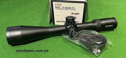 Nightforce SHV 4-14x50 First focal plane scope with the MilR illuminated reticle. Comes with original box, manual and scope covers. Excellent condition with no 