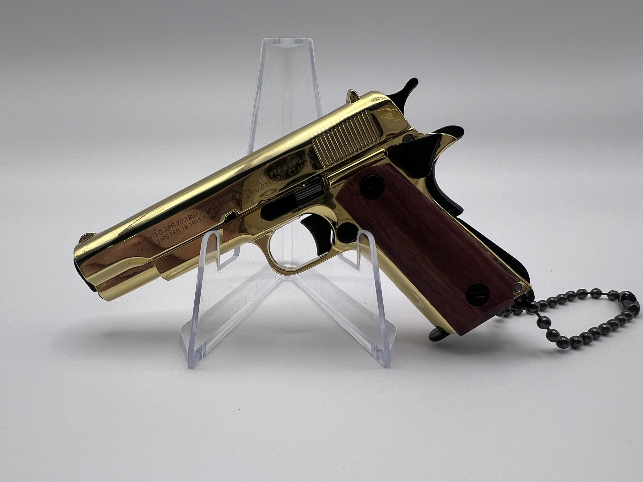 Mini Replica Colt 1911 – Gold Finish with Wooden Grips **No Licence Required**
