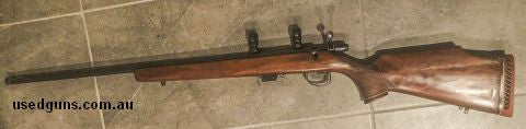 Left hand, very smooth action, threaded muzzle and cap. Stock has been raised for ergonomics. Very accurate little rifle. Reason for sale not being used.