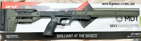 New in box MDT Oryx chassis, Rem 700 S/A inlet, OD green/black. Price includes postage.