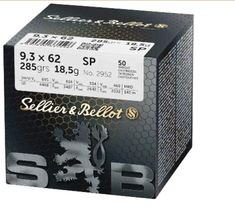 S&amp;B Sellier &amp; Bellot 9.3×62 Mauser 285 grain SP Ammo 50 rd