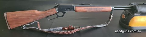 Marlin 44 Mag lever action, Walnut stock, open sights, only. Fired 245 rounds complete with soft carry case