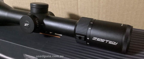 Zero tech 4-16X50 with MilDot reticle and 30mm tube. Would be excellent or as new except for a very small ring mark rear left side of tube. Has had minimal use 