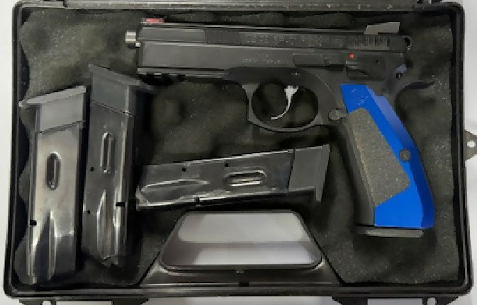 CZ Shadow 1 ,¬† blue aluminium grips and 4 mags. transfer to your dealer included in price unless your in Western Australia.Not used in IPSC , not sure of round