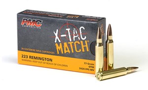 PMC
PMC223XM
X-TAC MATCH
223REM, 77GR, HPBT
AMMUNITION

SPECIAL
$37.90 /PER 20
$189.50 /PER 100
$369 /PER 200