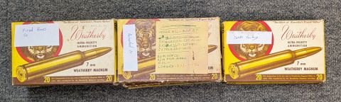 From a deceased estate a lot of 7mm Weatherby Magnum ammunition and brass. This lot comprises: 20 rounds of what appears to be Weatherby factory ammunition, 31 