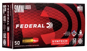 FEDERAL
FAE9SJAP1
AMERICAN EAGLE SYNTEC
9MM, 150GR TSJ
AMMUNITION

SPECIAL
$36.90 /PER 50
$349 /PER 500