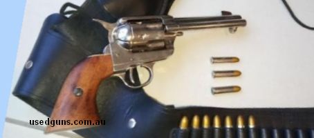 This is an exact replica of the 1873 Colt Peacemaker. It is perfectly balanced to match the original and comes with a genuine cowhide holster, with bullet loops