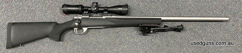 Very good condition Howa 1500 Varmint Stainless in 223. Has a bipod heavy barrel Hogue stock and a Bushnell AR223 4.5-18X mounted. Optically excellent. Has Butl