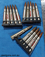 Military Collectible - INERT , fired primers, no propellant powder. 15 rounds of DRILL .303 FMJ . in 5 round charging clips . Perfect for that display machine g