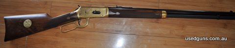 Unfired Winchester 1984 Oliver F Winchester Commemorative. Produced 1980 24" octagon barrel that is inscribed with Oliver's signature in gold along the barrel T
