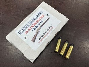 UNIQUE MUNITIONS
CLASSIC 
32-20, 115GR, LEAD FLAT NOSE
AMMUNITION

$69.90 /PER 30