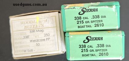 Sierra 338 215 grn spitzer boat tail x 100 Woodleigh weldcore PP 250 grn x50