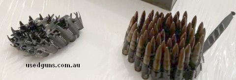 Original WW2/Cold War inert 7.98 rounds in original WW2 50 round ammo links. Available are 50 round link with original starter tab $250 100 round link with orig