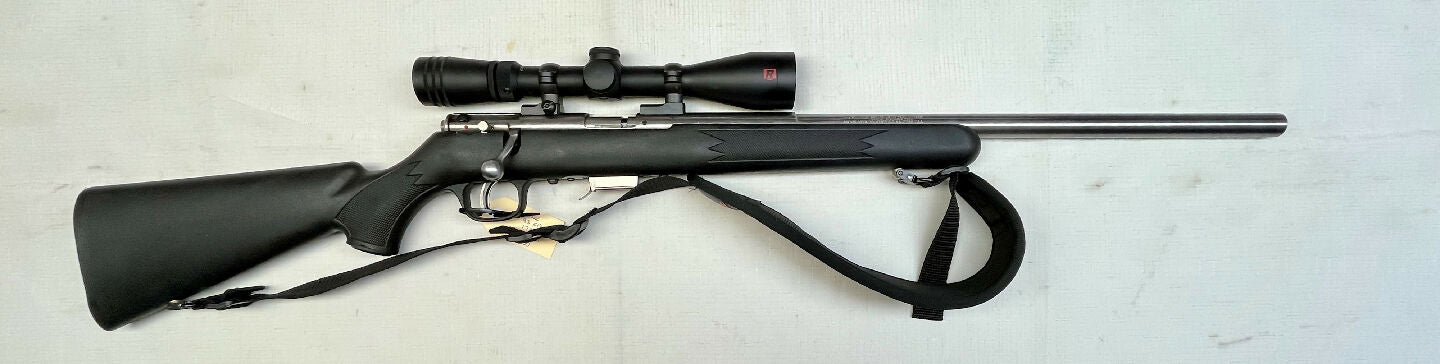 Great little bunny gun! The reliable Savage 93 in stainless 17hmr will have you chasing rabbits for many years to come. Topped with a brilliant Redfield 4-12 sc