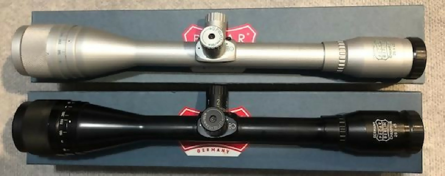 RARE Pecar Berlin Euroline Champion 26x45 AO Scopes. (Will NOT SEPARATE). Unique factory consecutive serial numbered / finished scopes in original boxes with pa