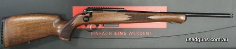 One only. Anschutz 1771D 223 with 20 inch threaded barrel and German style hogs back walnut stock. Comes in hard case with picatinny rail and 5 shot detachable 