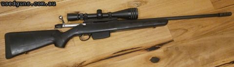 Tikka T3 lite in 223 with a 1 in 12 twist with a polymer stock. Muzzle break, picatinny rail, 6.5-20 Weaver scope with quick release mounts. 5 shot Tikka magazi