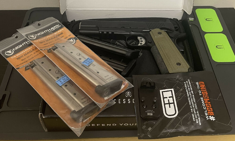Springfield 1911 Operator AOS 9mm with C&H optic plate to fit trijicon rmr/sro/holosun footprint optics, comes in box with all accessories and 2 extra nighthawk