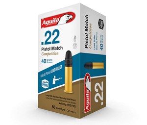 AGUILA
1B220516
PISTOL MATCH COMPETITION 
22LR, 40GR, STANDARD VELOCITY
LEAD SP
925 FPS

$12.95 /PER 50
$116.55 /PER 500
$220.15 /PER 1000