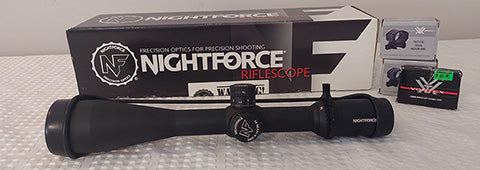 Nightforce SHV 4-14x50 F1 with original box, includes, Nightforce power throw lever, Vortex 30mm bubble level and Vortex Medium Tactical rings. MIL-R reticle.