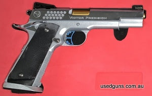 A completely custom built VP 38 Super 1911 with anodised bull barrel and has fired only 1500 rounds. Comes complete with custom hard case, 7 single stack one pi