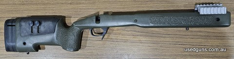 Has correct EFR and mini-chassis clone Badger M5 trigger guard. OD green and adjustable cheek. Remington 700 short action inlet. Happy to post Aus wide.