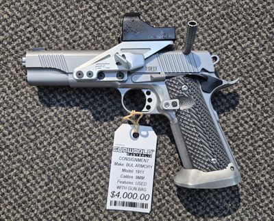 CONSIGNMENT USED BUL ARMORY 1911 9MM SEMI-AUTO 10RD 6 MAGS W/ GUN BAGSN: MF-16009