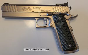 This gun has bull barrel match trigger, shark grips and comes cased with spare parts.