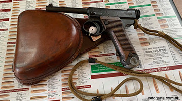 Type 14 Nambu dated 1942. Fitted with original lanyard. V/G bore. All matching numbers except magazine. Comes with V/G repo Nambu Holster. Pistol in great worki