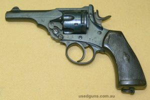 Webley & Scott .455 revolver in good condition. Pat. 1918 proof marks. Non matching numbers - cylinder & barrel matching. Barrel marked Mark IV, frame marked Ma