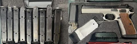 brand new cased with 2 brand new , unused magazines- also has an additional 7 used magazines.(p9 magazines in total) Cannot be purchased from a nsw buyer with t