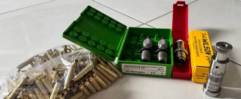 Up for grabs 223 Redding FL & Seating Die Set, Lee Neck Sizing Die, LE Wilson inline micrometer Die hardley used, also 200 once fired mixed brass. Not needed an
