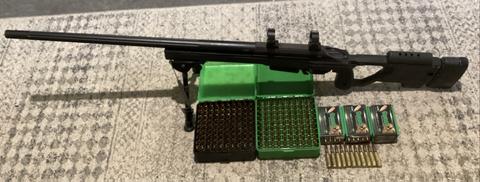 Tikka T3X 6.5 Creedmoor , 24 inch TSE chrome Molly fluted barrel. 1:8 twist, KRG kinetic stock, Accurate 10 shot steel magazine. 211 loaded rounds, mixture of h