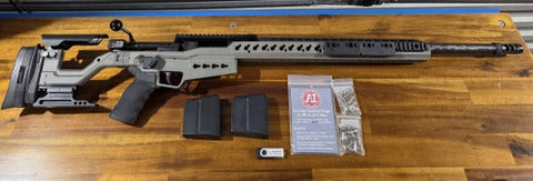 Accuracy International AT-X, 24" Proof Carbon Barrel 1:8, Area 419 Break, 4 external and 3 internal Wintac weights, Bugholes bag rider, 2 magazines, Original do