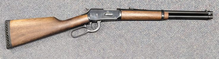 A Winchester 94AE in 44 Mag in good condition with a 16" barrel. The exterior metalwork in in very good condition with no scratches or rust and the woodwork has