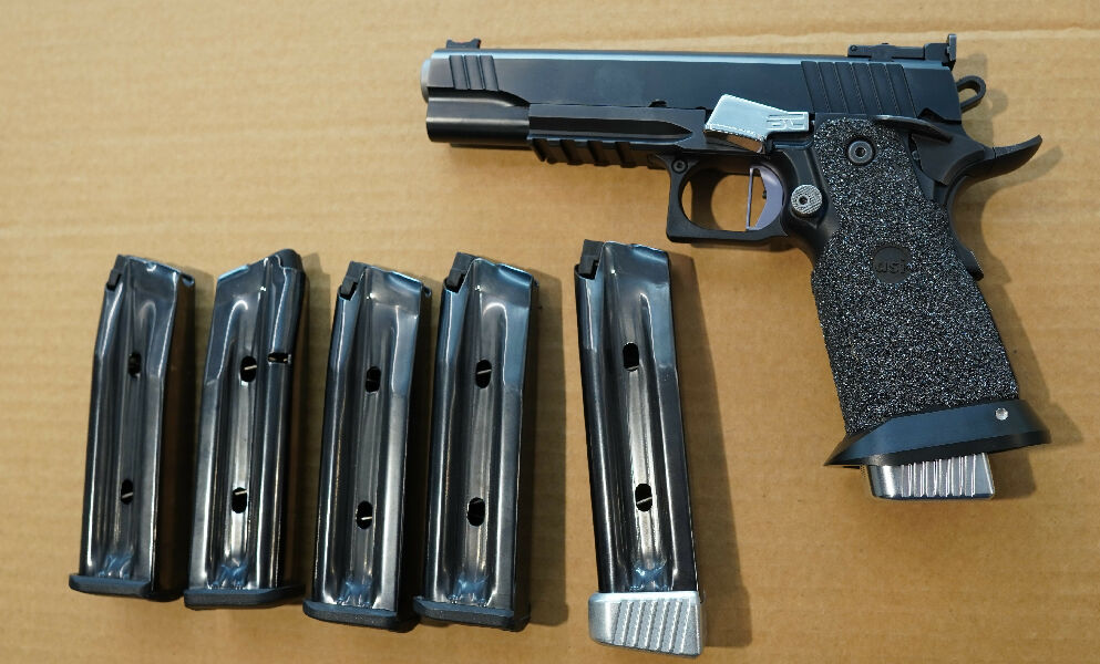 ASA Viper in 9mm with ASI oversize grip, BC component Slide release and magazine extensions, extended mag release, bull barrel ans ASI Mag well