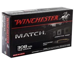 WINCHESTER
S308M
MATCH
308WIN, 168GR, HPBT
AMMUNITION

SPECIAL
$44.90 /PER 20
$224.50 /PER 100
$449 /PER 200
