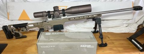 Tikka T3X 300wm with MDT LSS XL chassis. Also has the original super varmint stock with it and original box as well. Has a 4AW muzzle brake, Vortex Razor HD gen