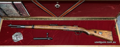 Mauser K98 in 8x57. Comes in a Mitchells Mauser presentation case. Last production model. Made early 1945. Equipped with a winter trigger guard. See additional 