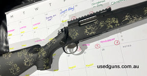 Bergara B14 Varmint Synthetic in 22-250, 1-9 twist barrel so can stabilize heavier Bullets, threaded 1/2x28 and capped. Shoots really well, 1/4" groups with Sie