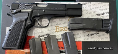 Browning Hi Power Mk 3S for sale, made in Belgium by FN, all original as was used by the ADF, club legal 120mm barrel, 400 rounds fired, comes with hard case, m