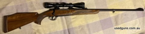 Rifle is in good condition, pop-up peep sight model and set trigger. Comes with Leupold VXI 3x9‚Äö√Ñ√¨40 scope and Talley rings.