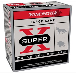 WINCHESTER
X12PAAA 
SUPER X
12 GAUGE, 42 PELLET, AAA
AMMUNITION
1330 FPS

SPECIAL
$28.90 /PER 25
$235 /PER 250