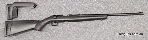 Ruger American Rimfire Standard rifle in excellent confition. Black synthetic stock with two interchangeable length of pull stock modules. One 10-round rotary m