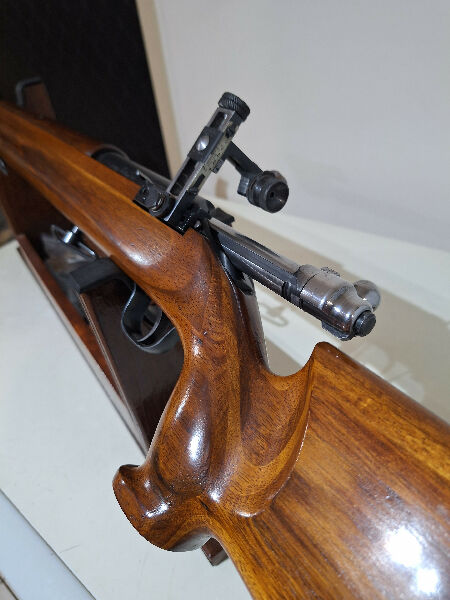 Absolutely stunning Omark model 44 single shot, best I have ever seen. Custom laminated timber stock, comes with central sight. I bought this in a group of fire